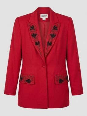 Morgan Miller Red Tailored Blazer with Black Beaded Embroidery